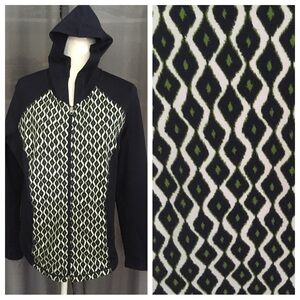 Zenergy by Chico's MED (Chico's 1) Navy Print Athletic Hoodie Jacket Zip Pockets